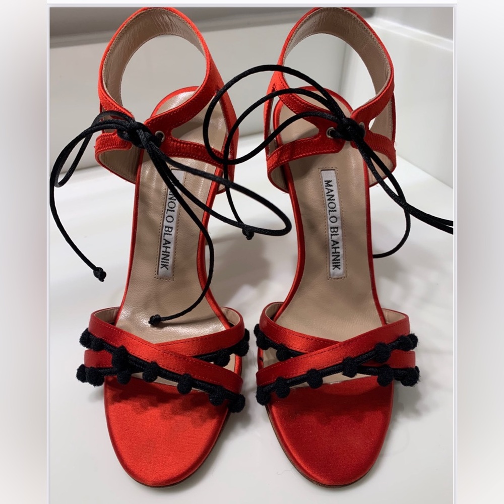 Manolo Blahnik Red Esparra Satin Sandal